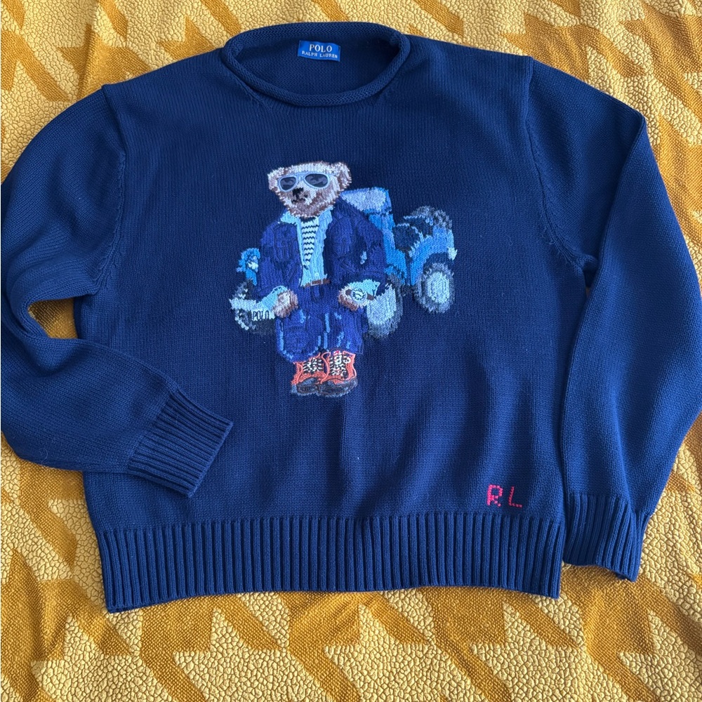 Navy Sweater with Bear Motif